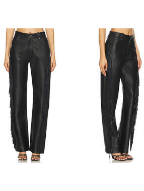 LAMARQUE Wendy Leather Pant black Fringed accent at seams size 31 NWT $595msrp